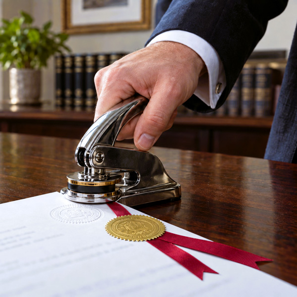 Notary embossing an official document